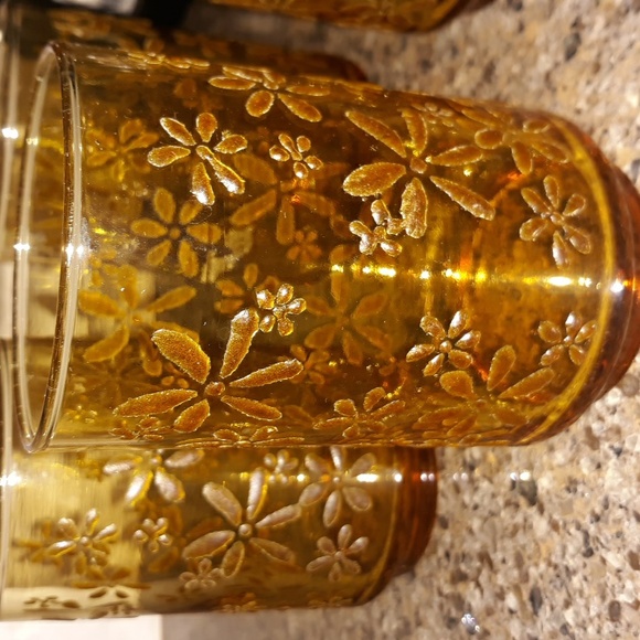 Vintage Libbey Texture Flowers Gold Bouquet 1960's Set Of 4 Glasses - Picture 2 of 9